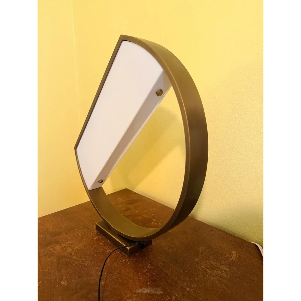 Arteriors Luna‎ Modern Geometric Accent Lamp Brushed Brass Circular White Shade